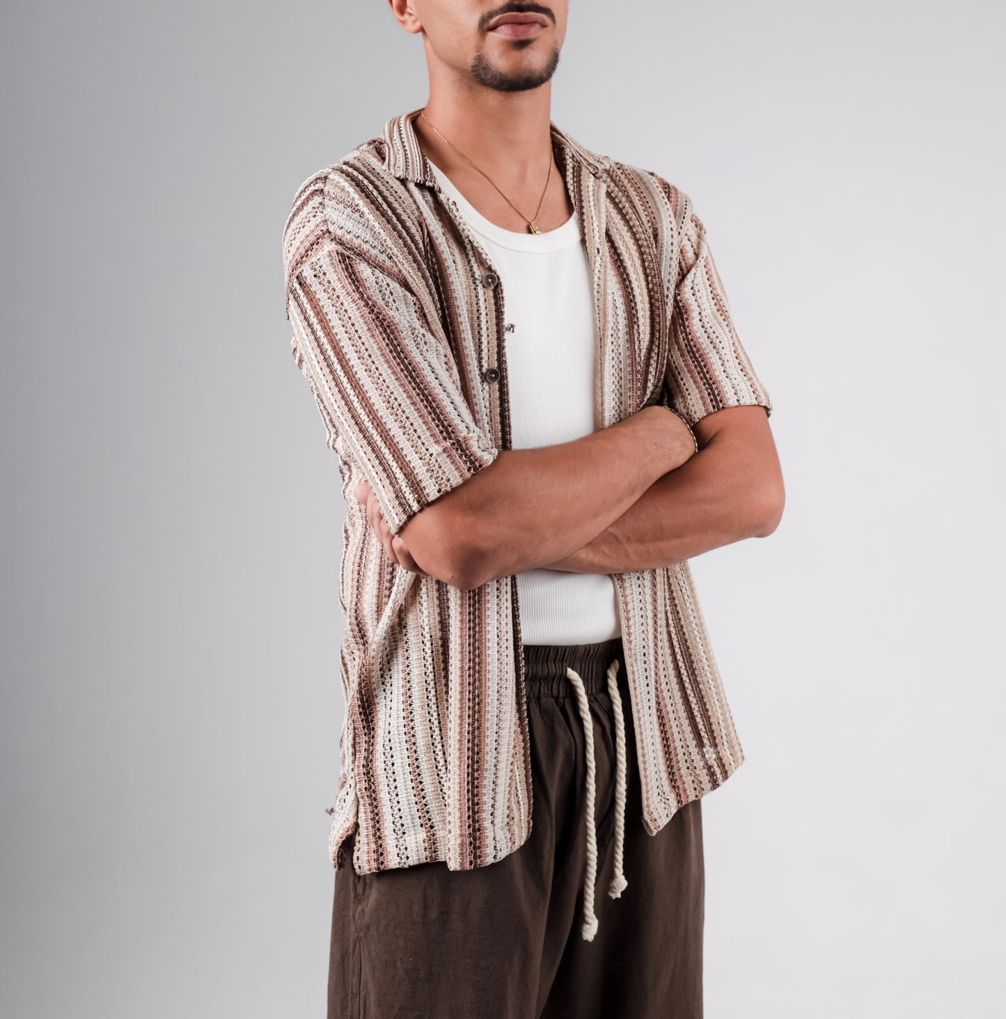 Knitted crochet striped shirt