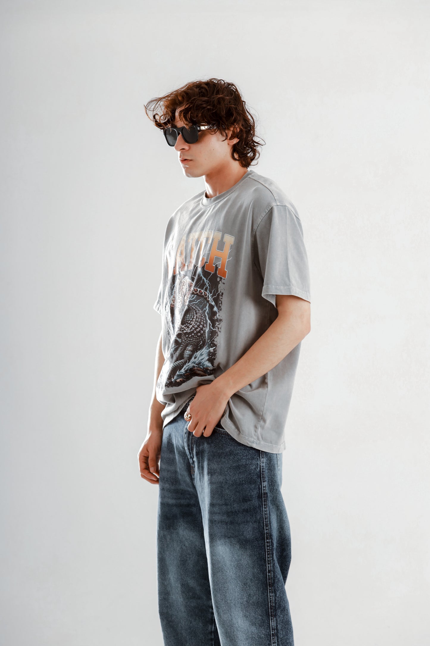 Washed tshirt with front tiger print