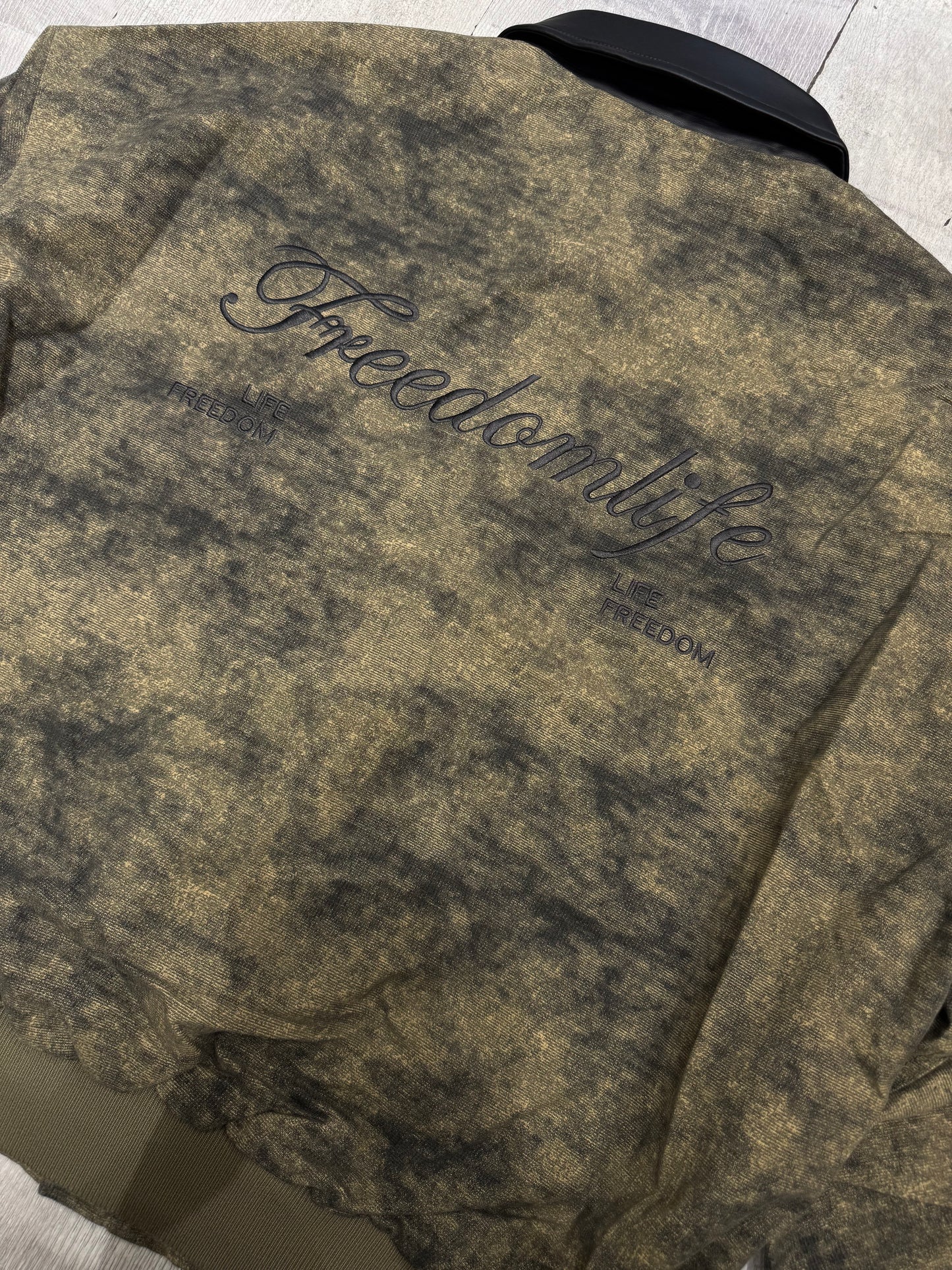 Washed Leather-Collar Bomber