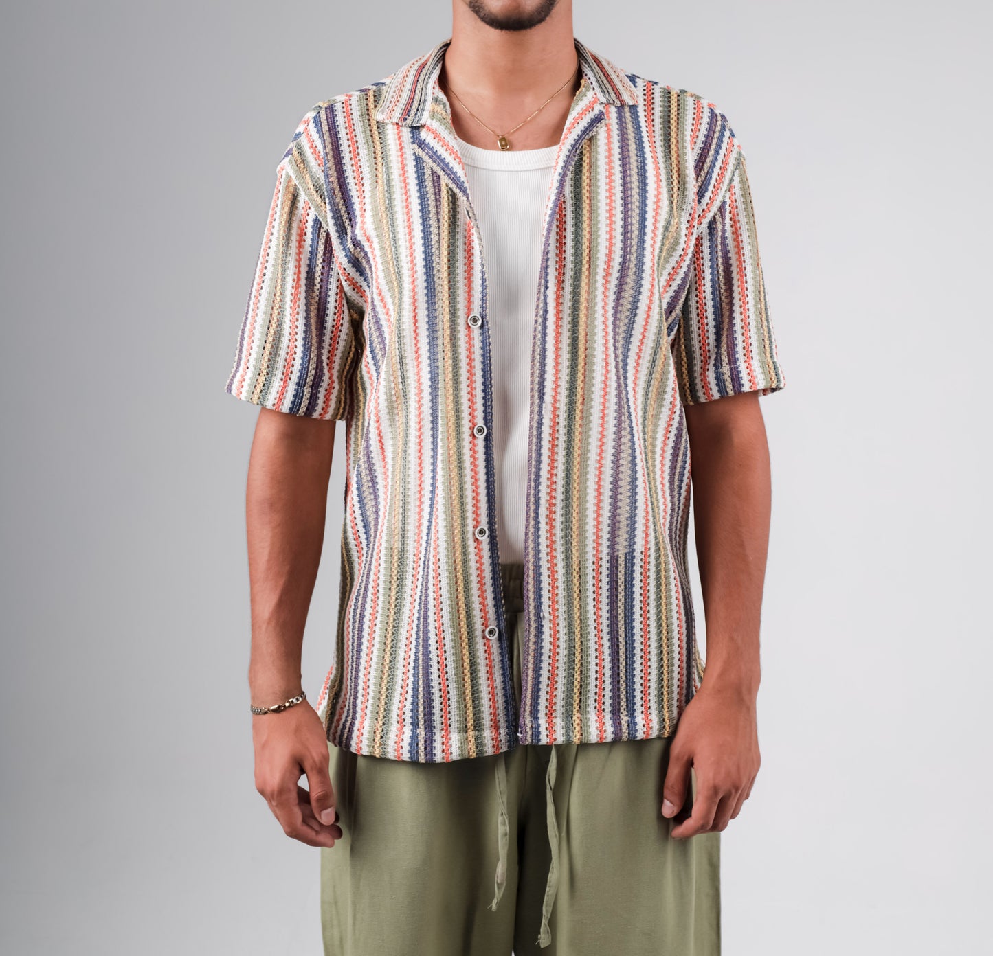 Knitted crochet striped shirt