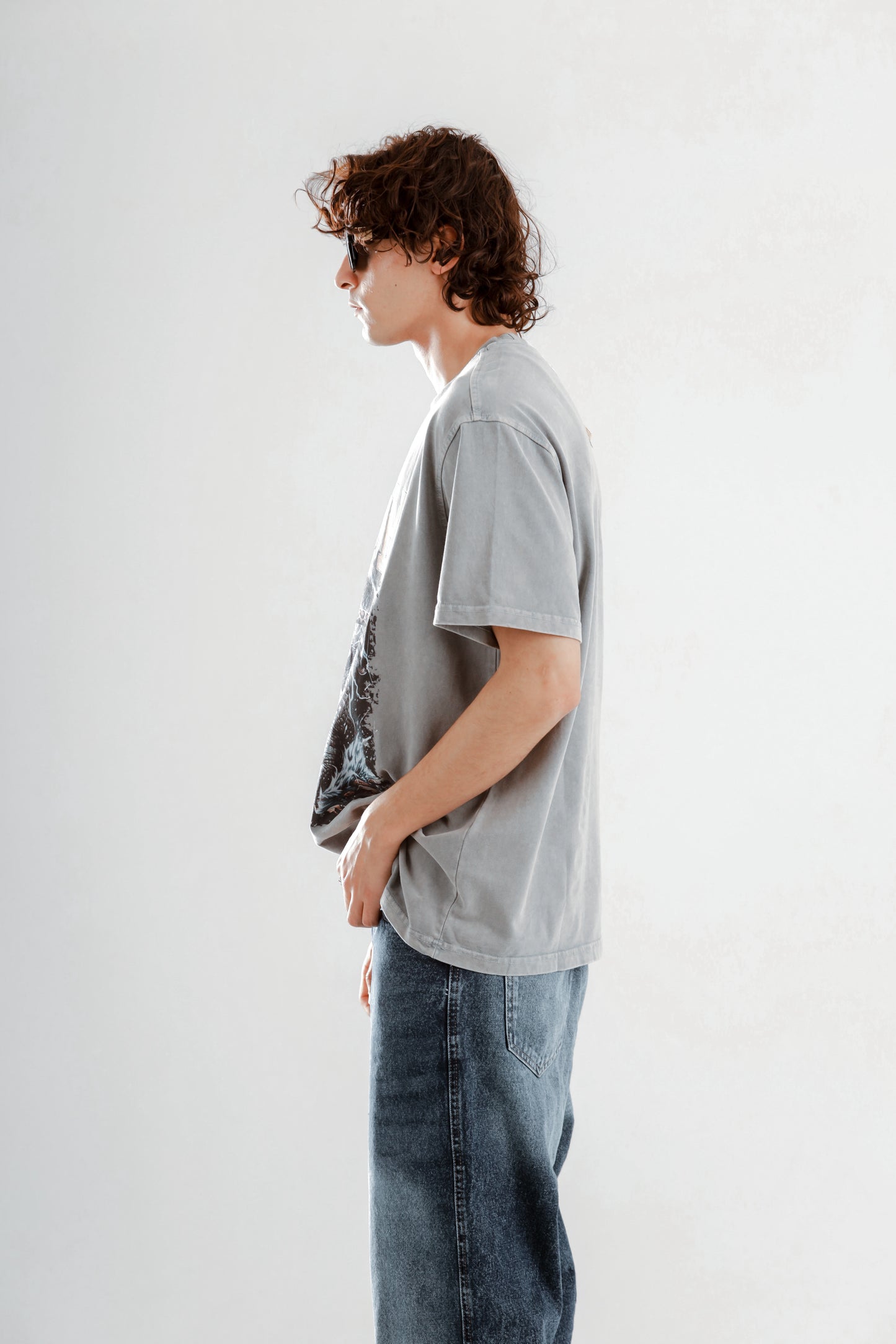Washed tshirt with front tiger print