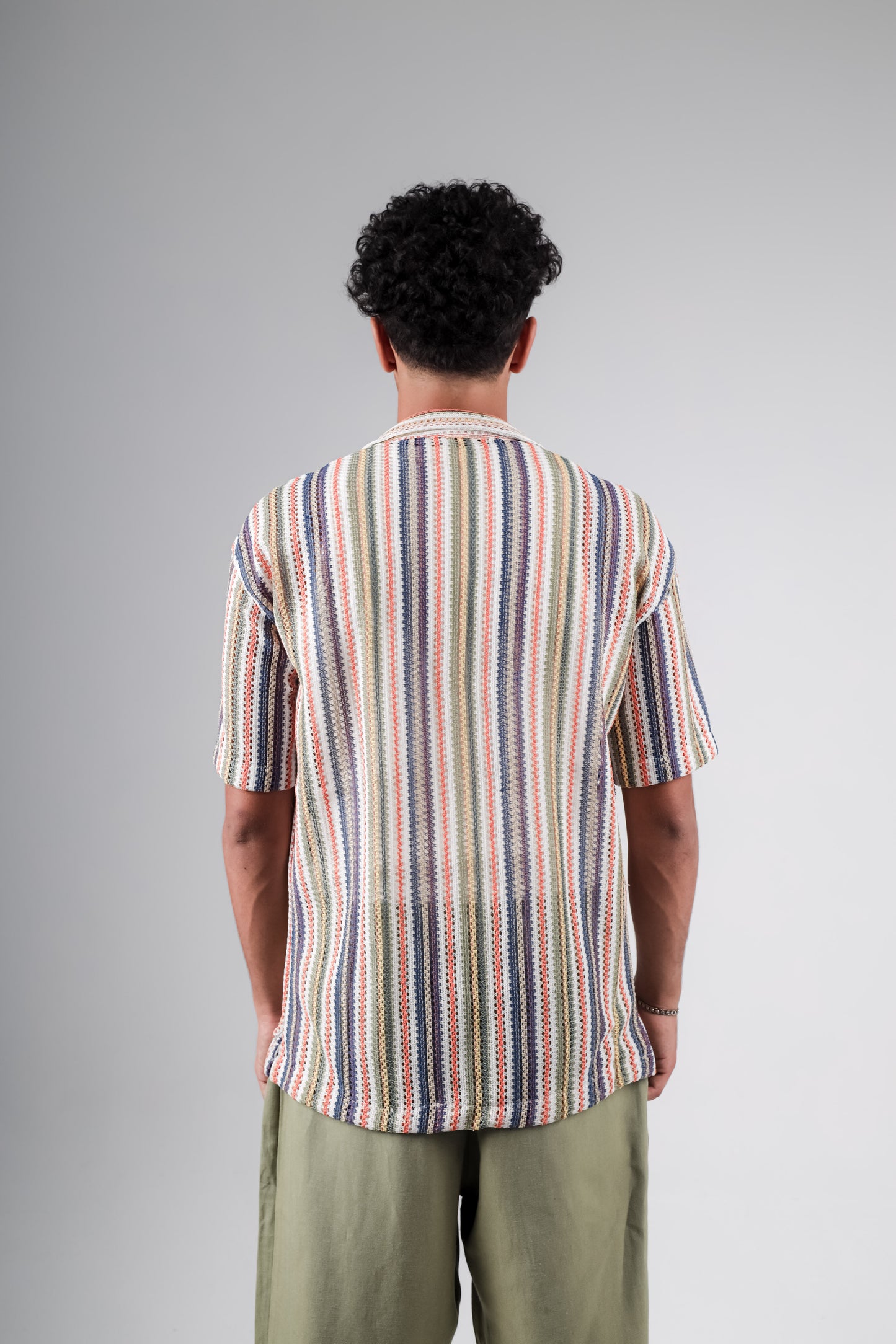 Knitted crochet striped shirt