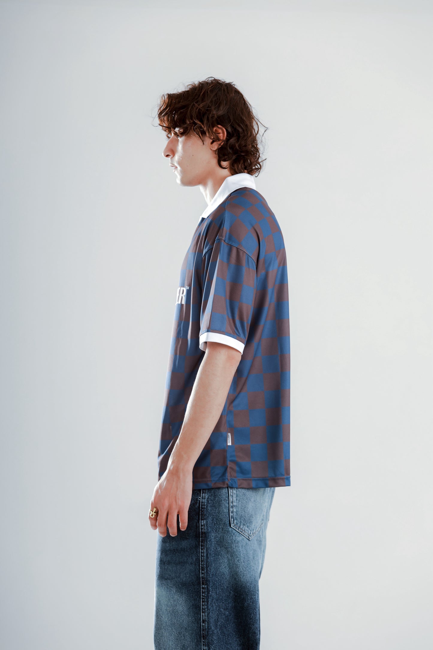 Football jersey polo shirt with squares printed