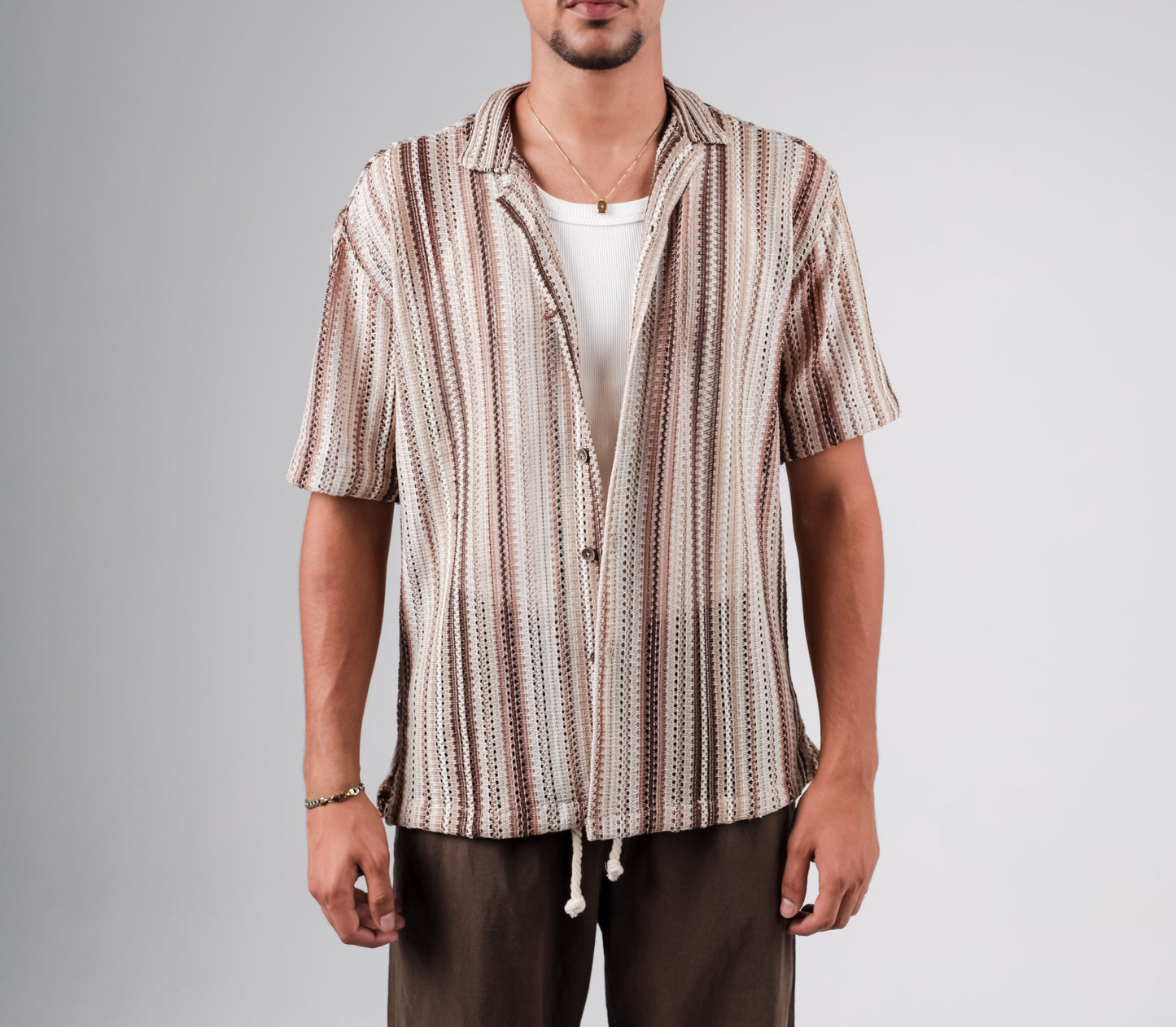 Knitted crochet striped shirt