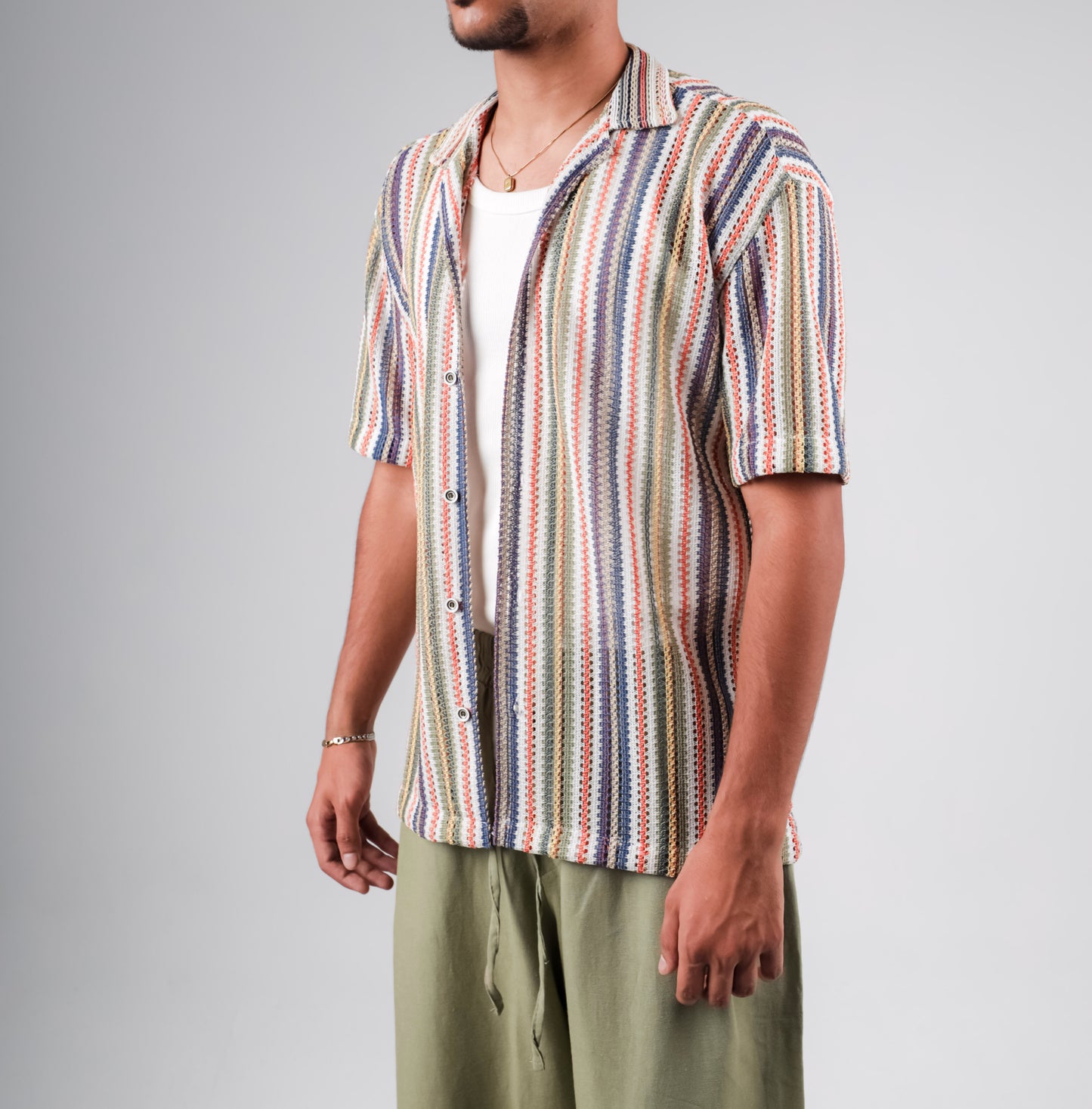 Knitted crochet striped shirt