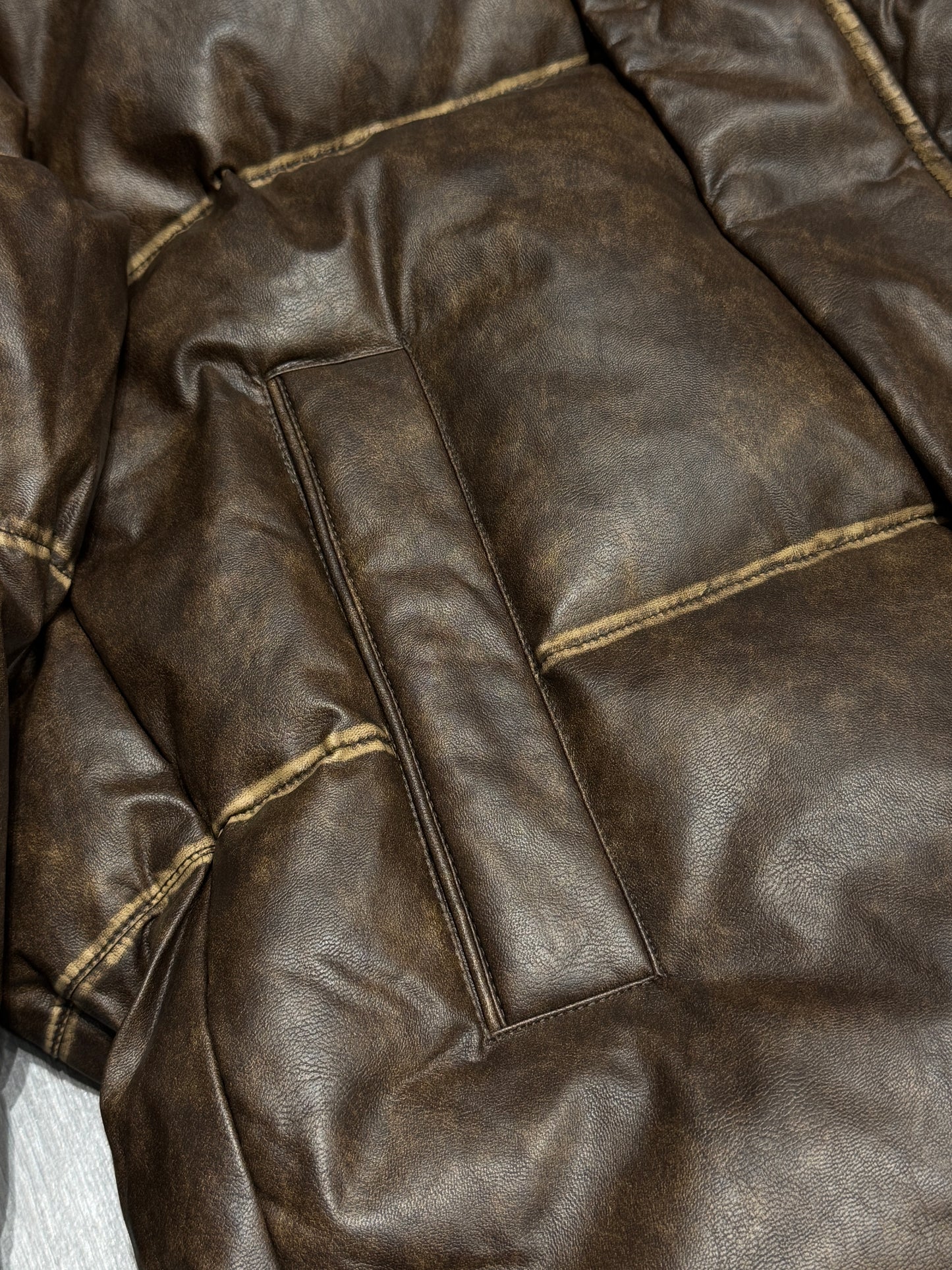 Leather puffer jacket