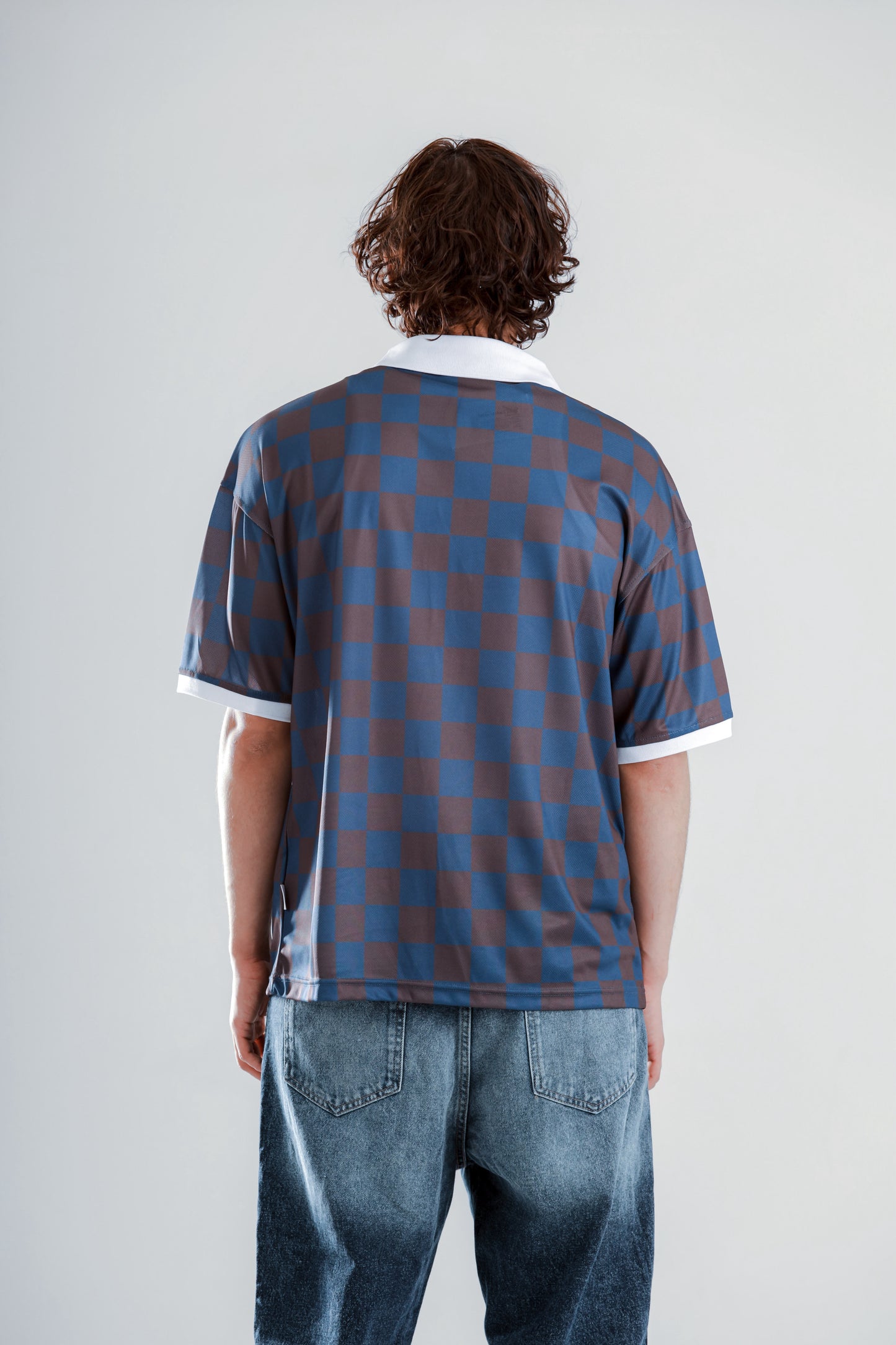Football jersey polo shirt with squares printed