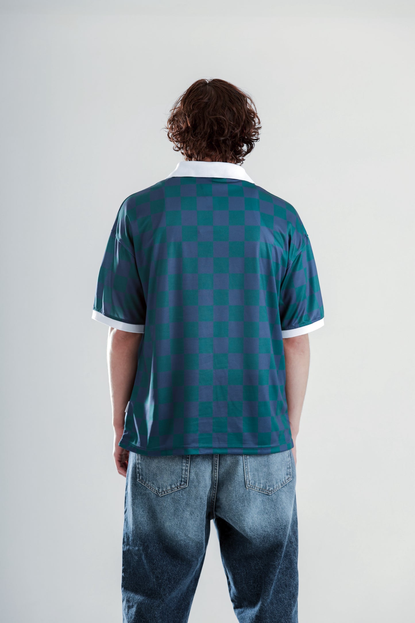 Football jersey polo shirt with squares printed