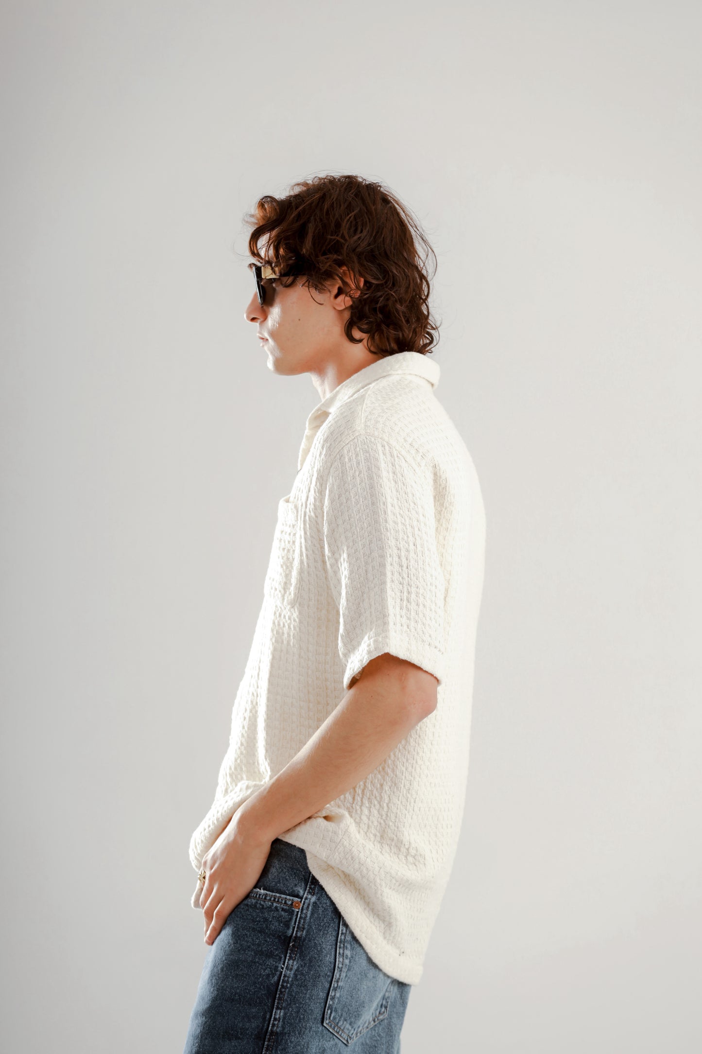 Textured short sleeve knitted shirt