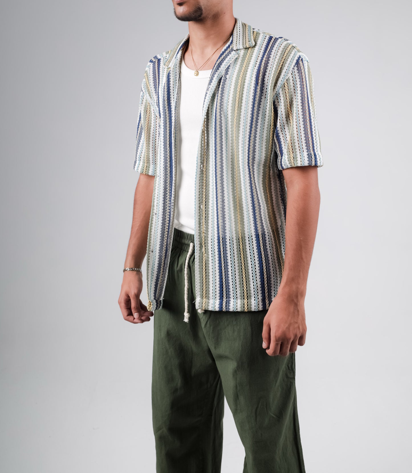 Knitted crochet striped shirt