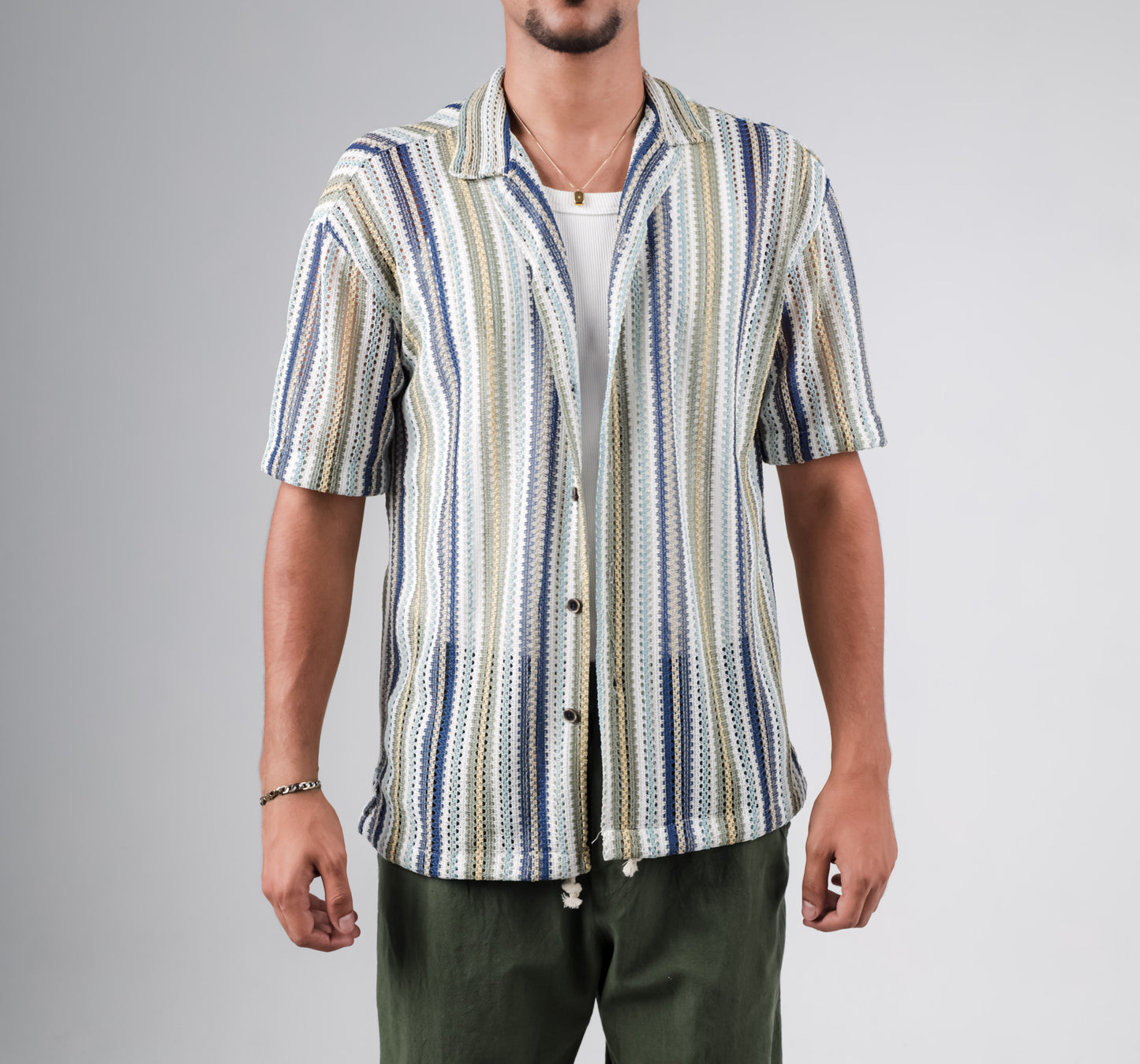 Knitted crochet striped shirt