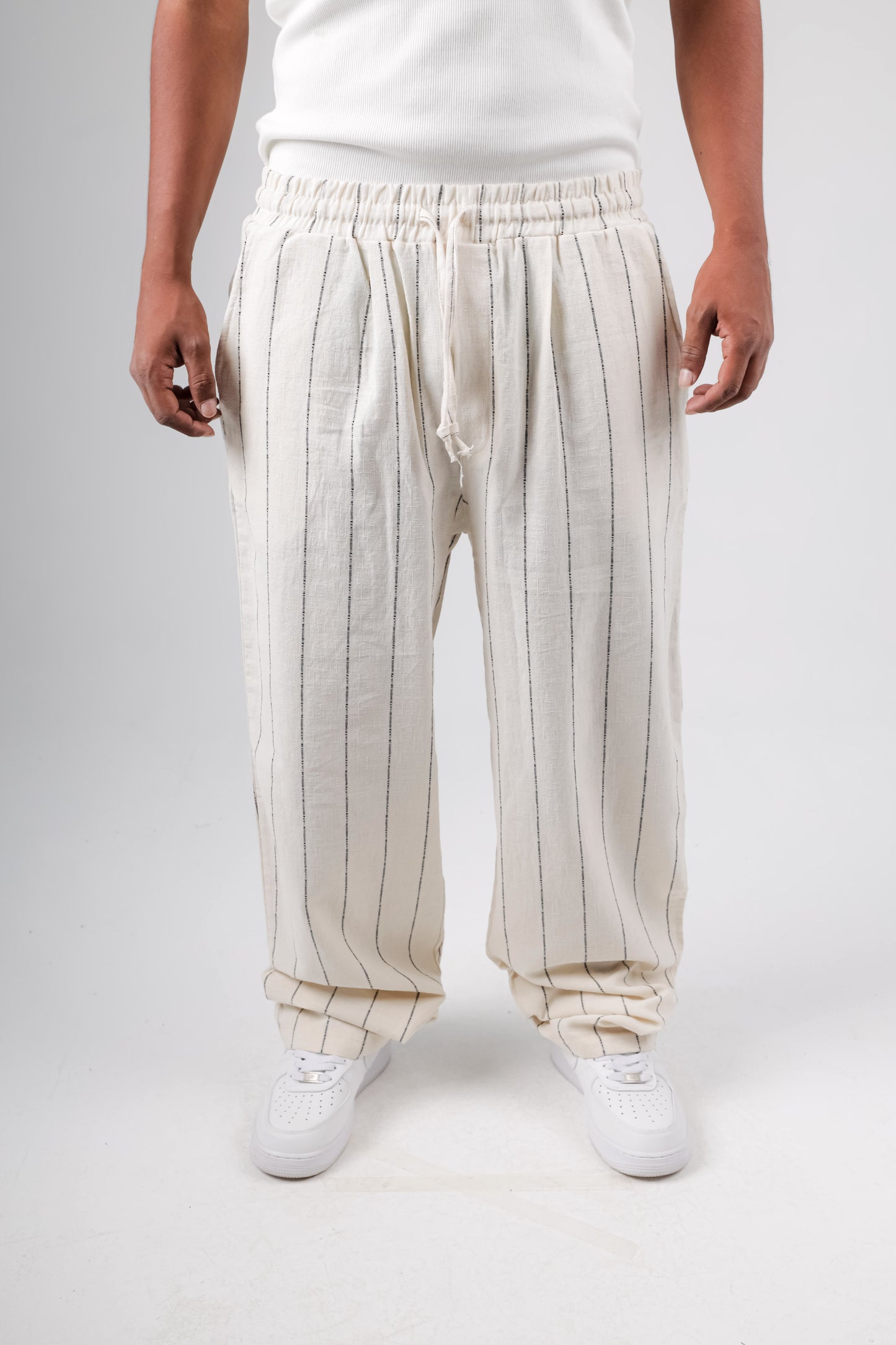 Baggy striped linen trousers