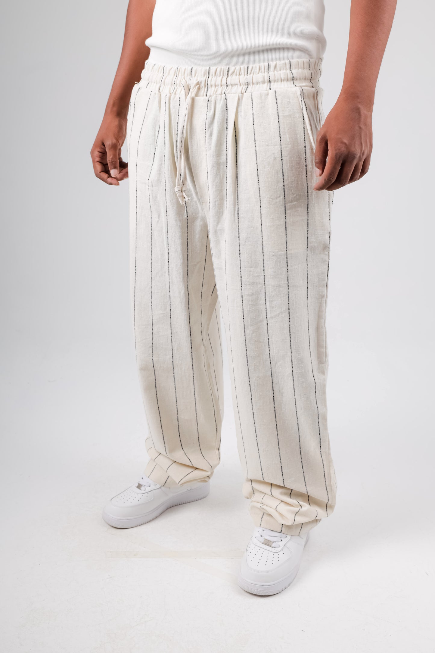 Baggy striped linen trousers