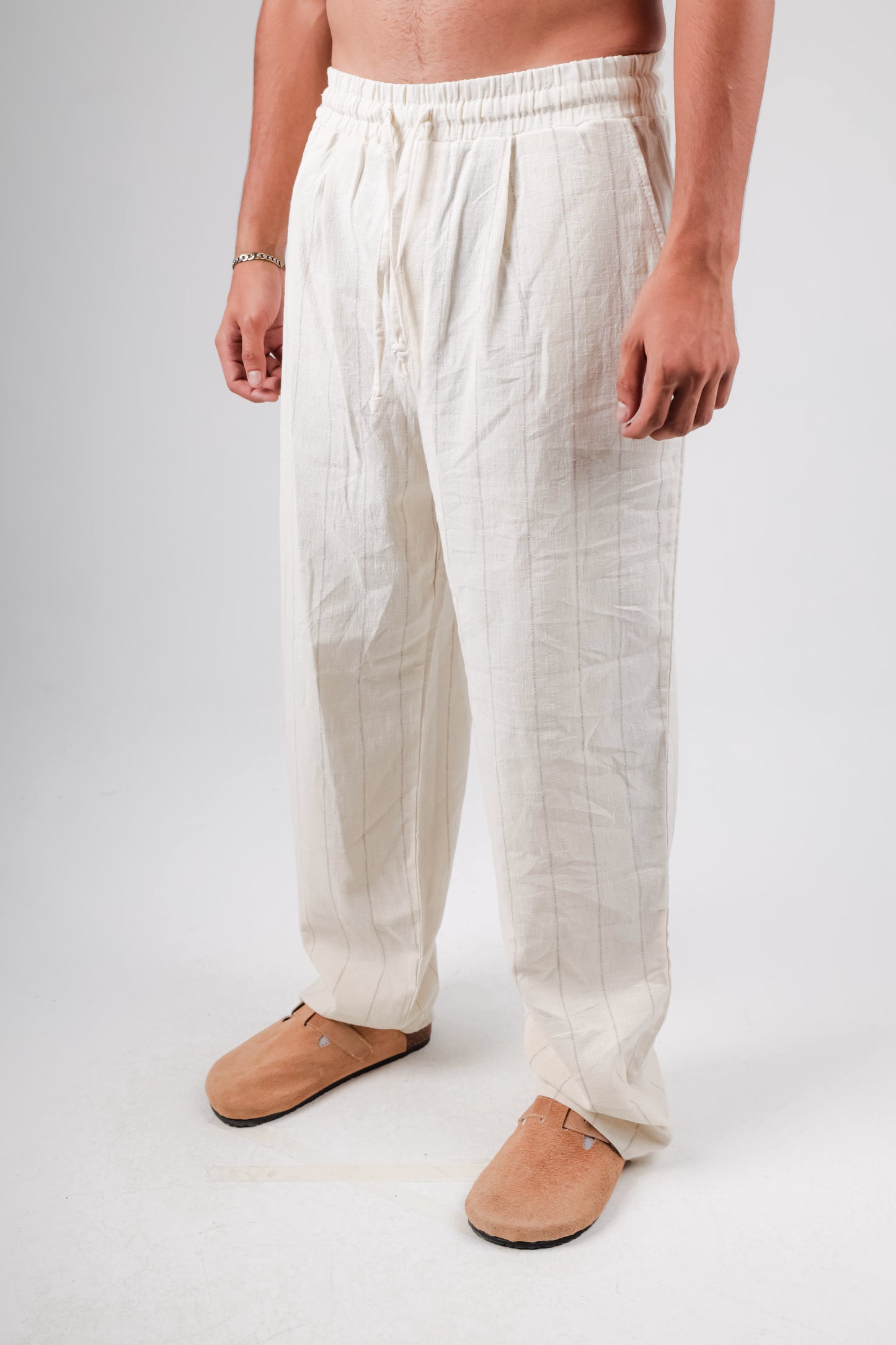 Baggy striped linen trousers