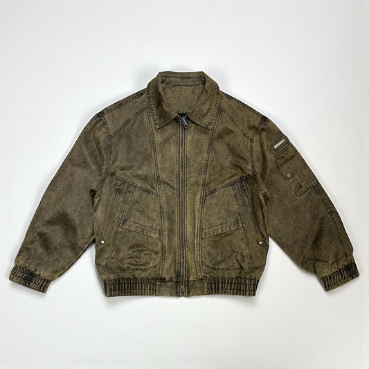 Faux suede Washed collar bomber jacket