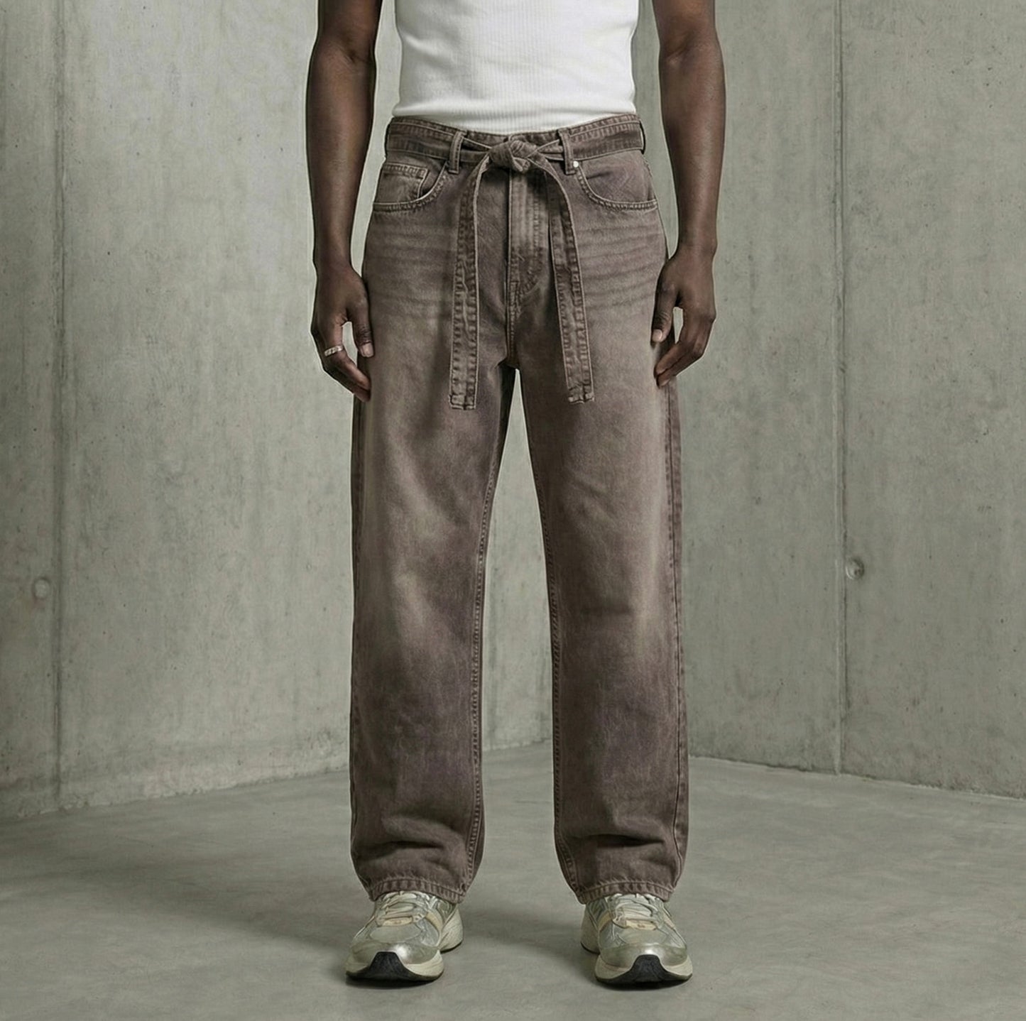 Denim pants in ligh brown washed