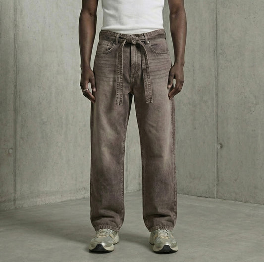 Denim pants in ligh brown washed