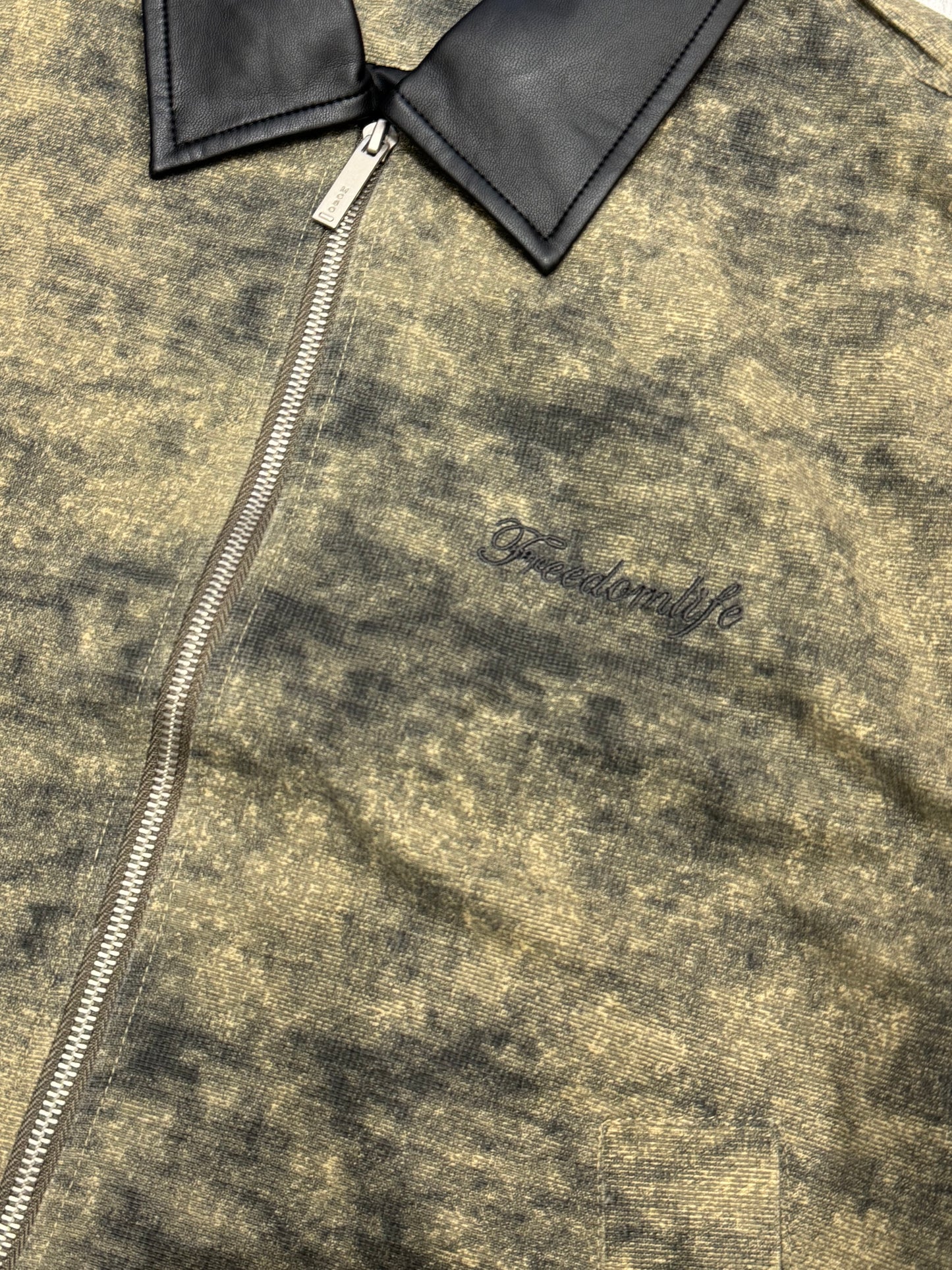 Washed Leather-Collar Bomber