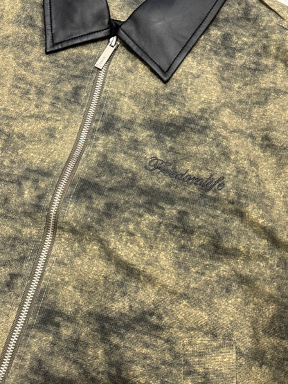 Washed Leather-Collar Bomber