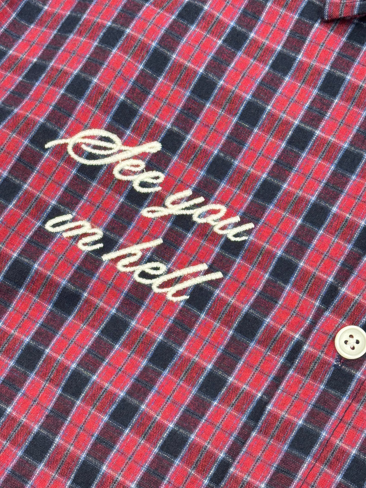 See you in hell cropped checked shirt