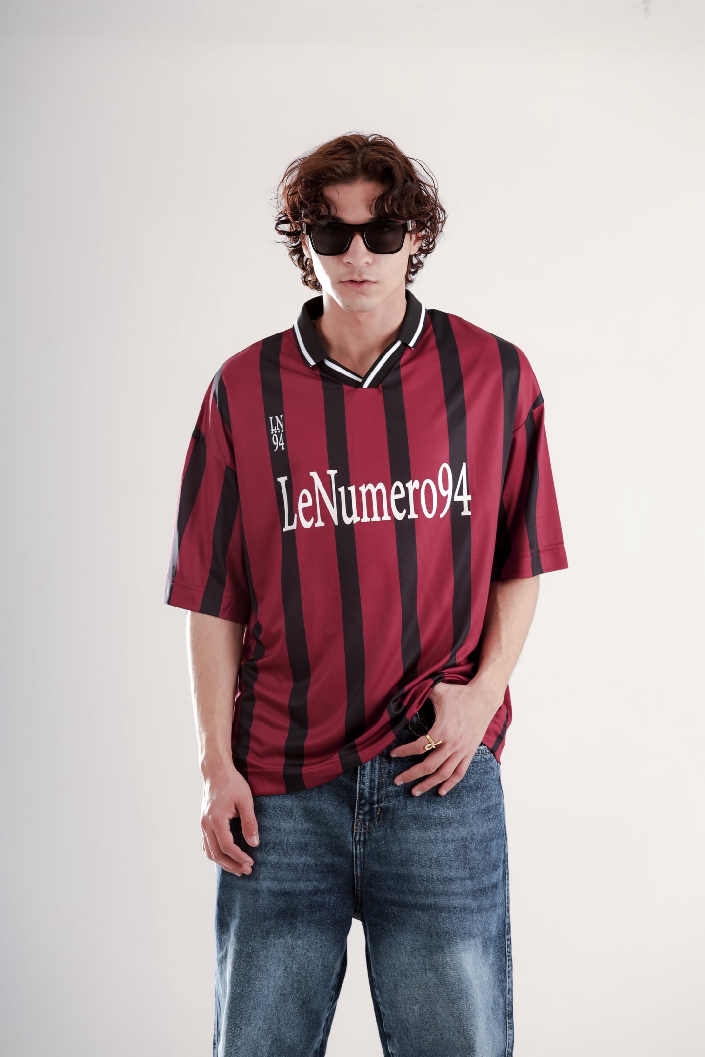 Football jersey polo shirt with striped printed