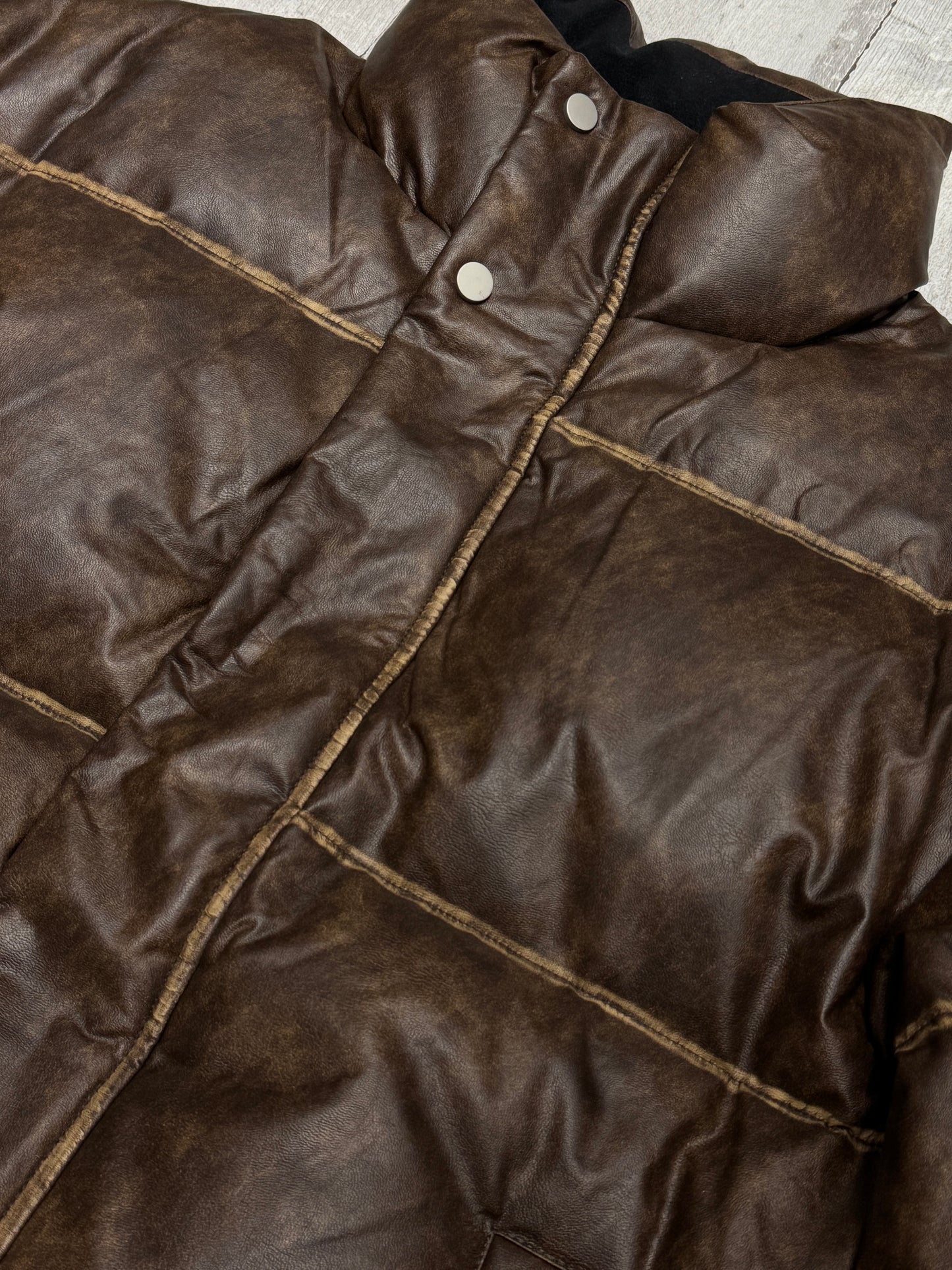 Leather puffer jacket