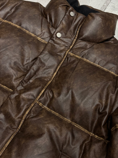 Leather puffer jacket