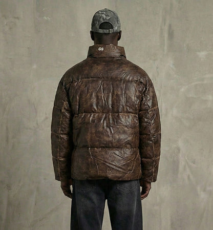 Leather puffer jacket