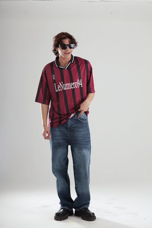 Football jersey polo shirt with striped printed