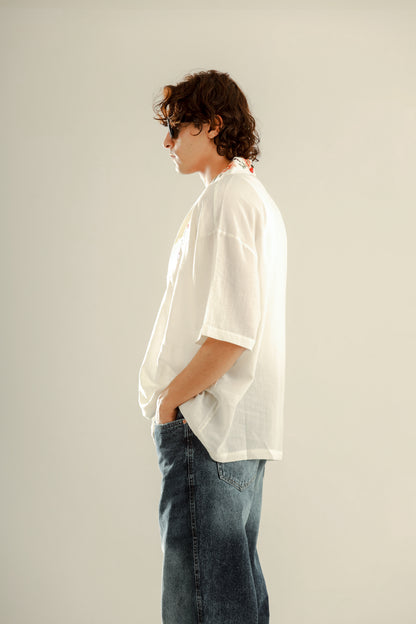 Linen shirt with flowers stitching