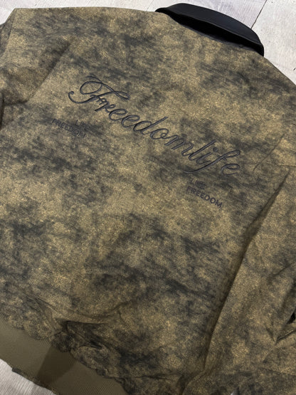 Washed Leather-Collar Bomber