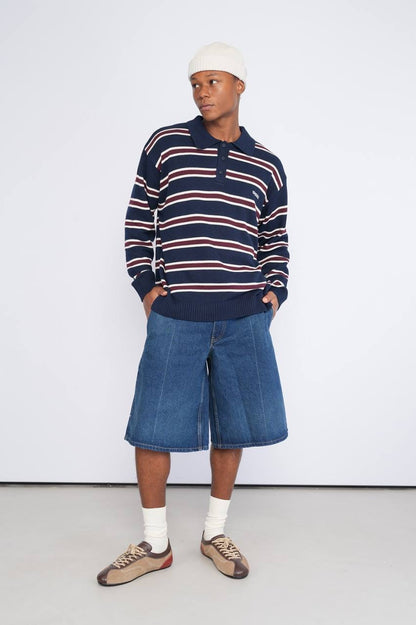 Striped polo knitted sweater