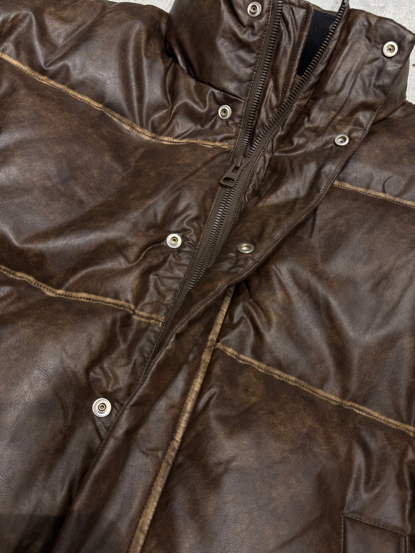Leather puffer jacket