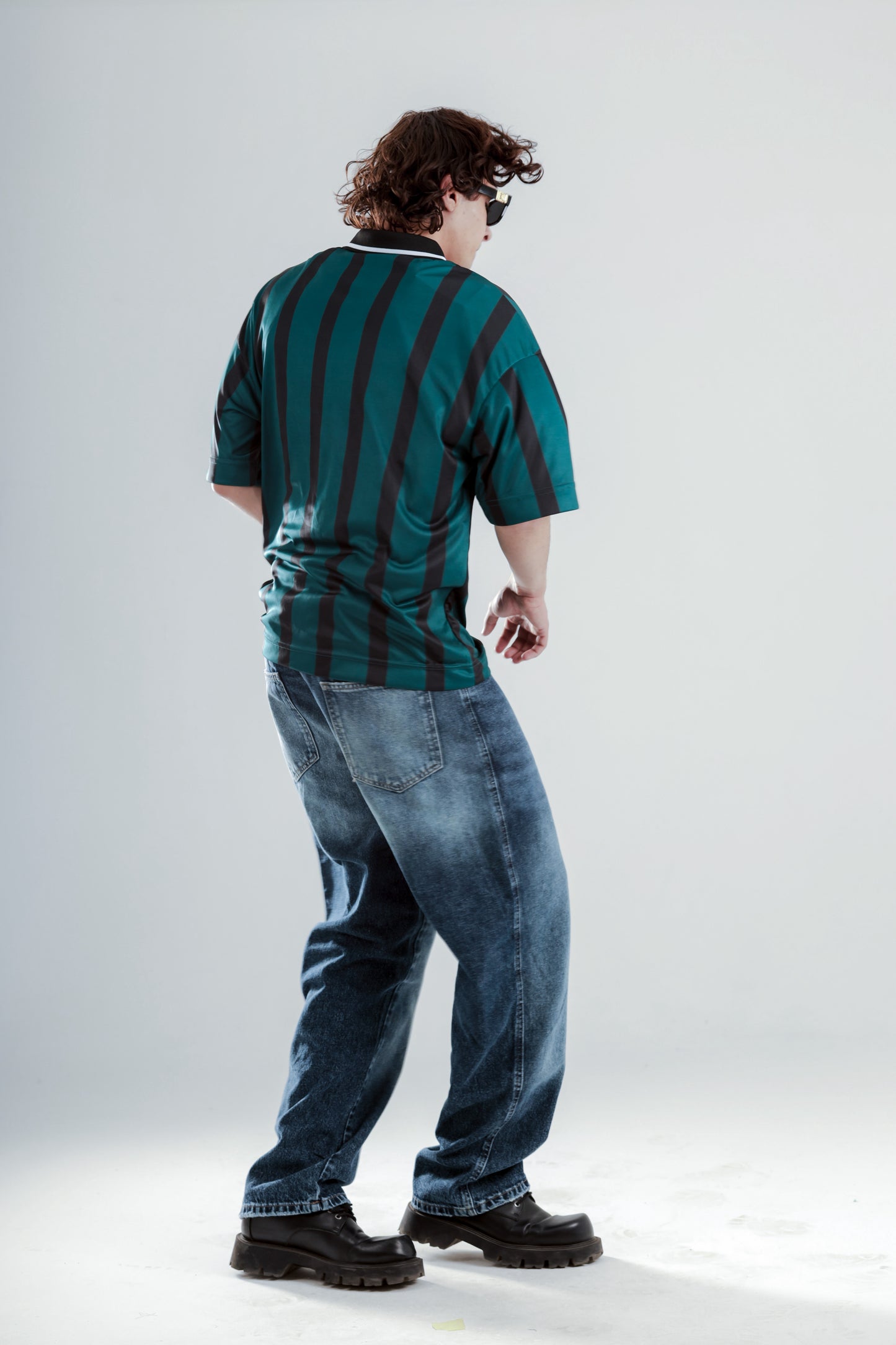Football jersey polo shirt with striped printed