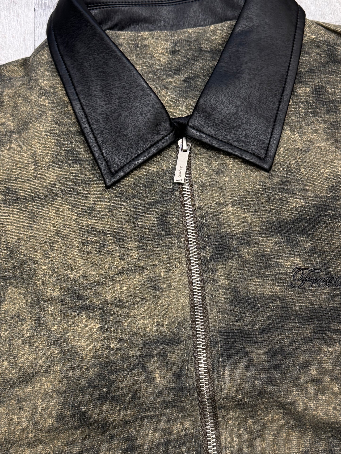 Washed Leather-Collar Bomber