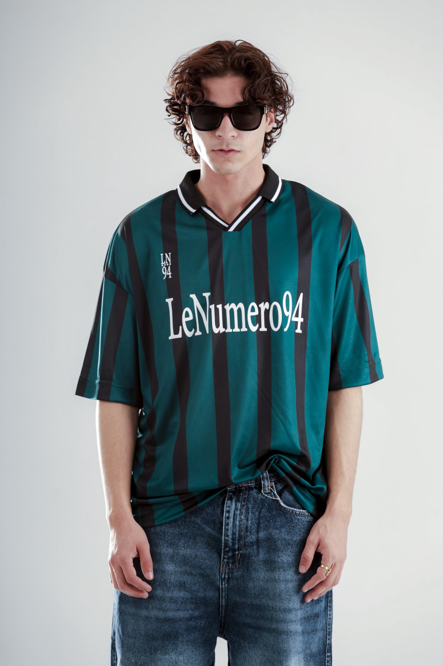 Football jersey polo shirt with striped printed