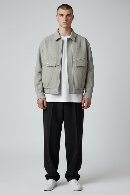 Faux suede bomber jacket in gray