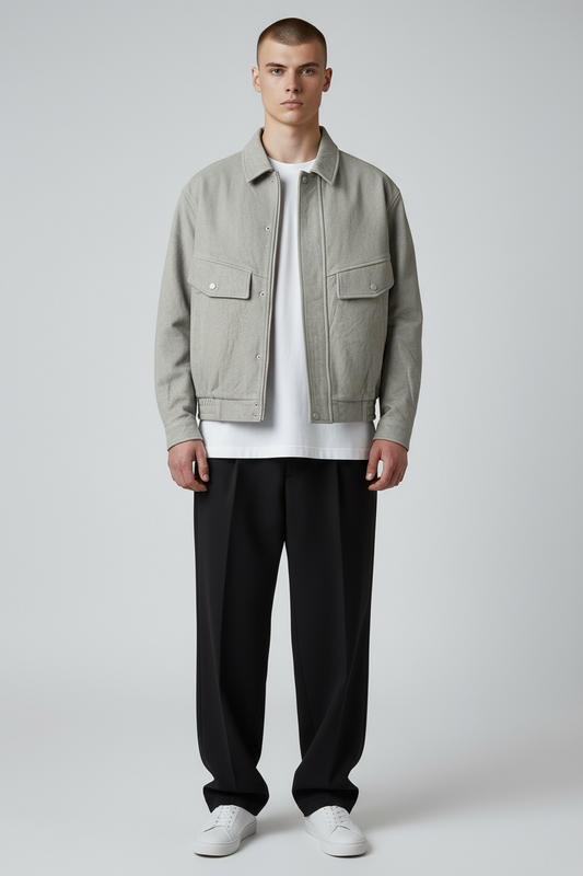 Faux suede bomber jacket in gray