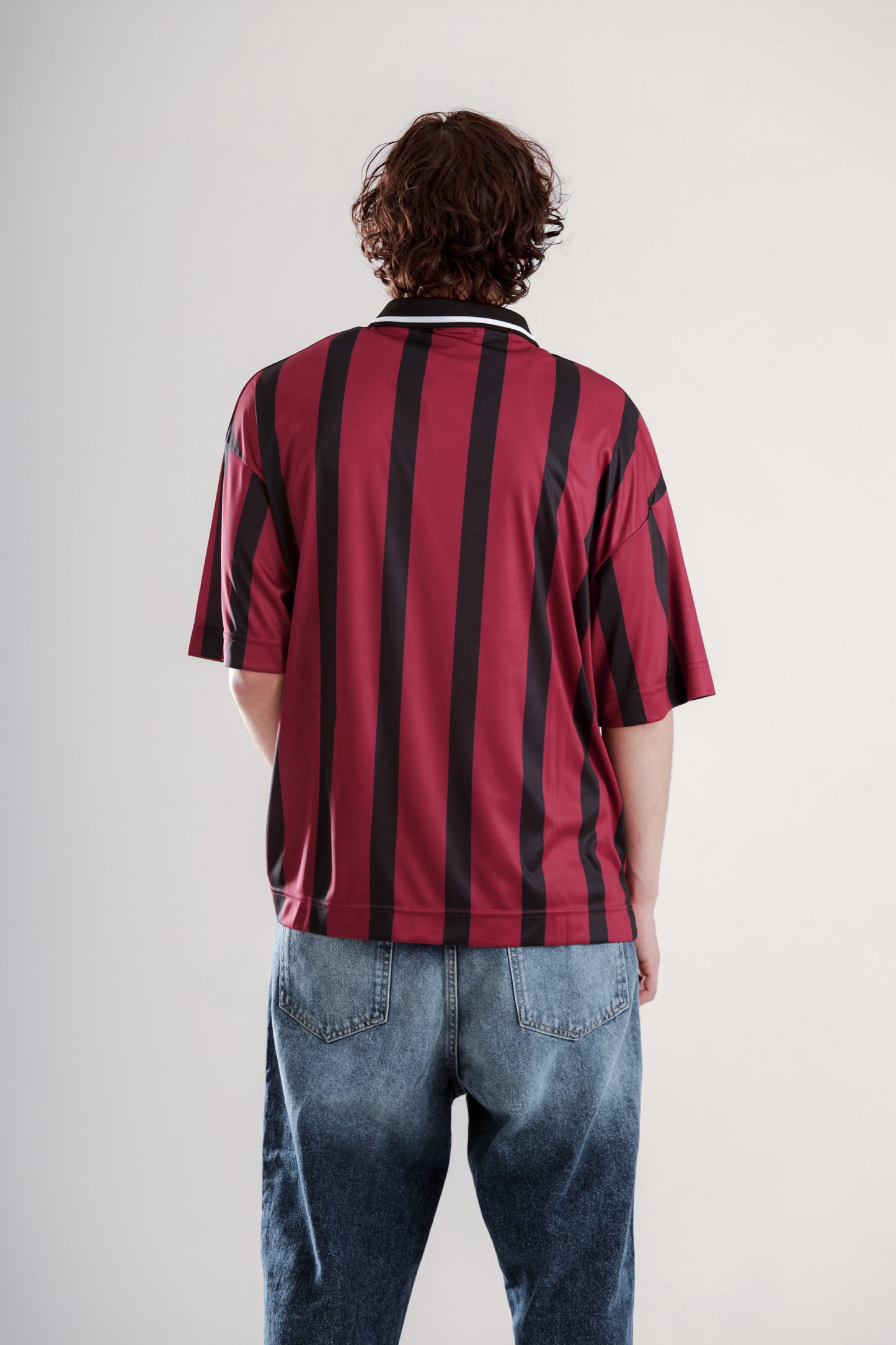 Football jersey polo shirt with striped printed