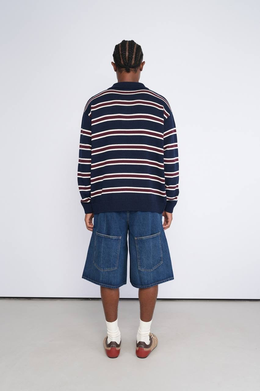 Striped polo knitted sweater