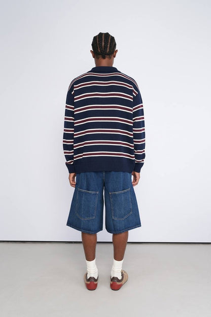 Striped polo knitted sweater