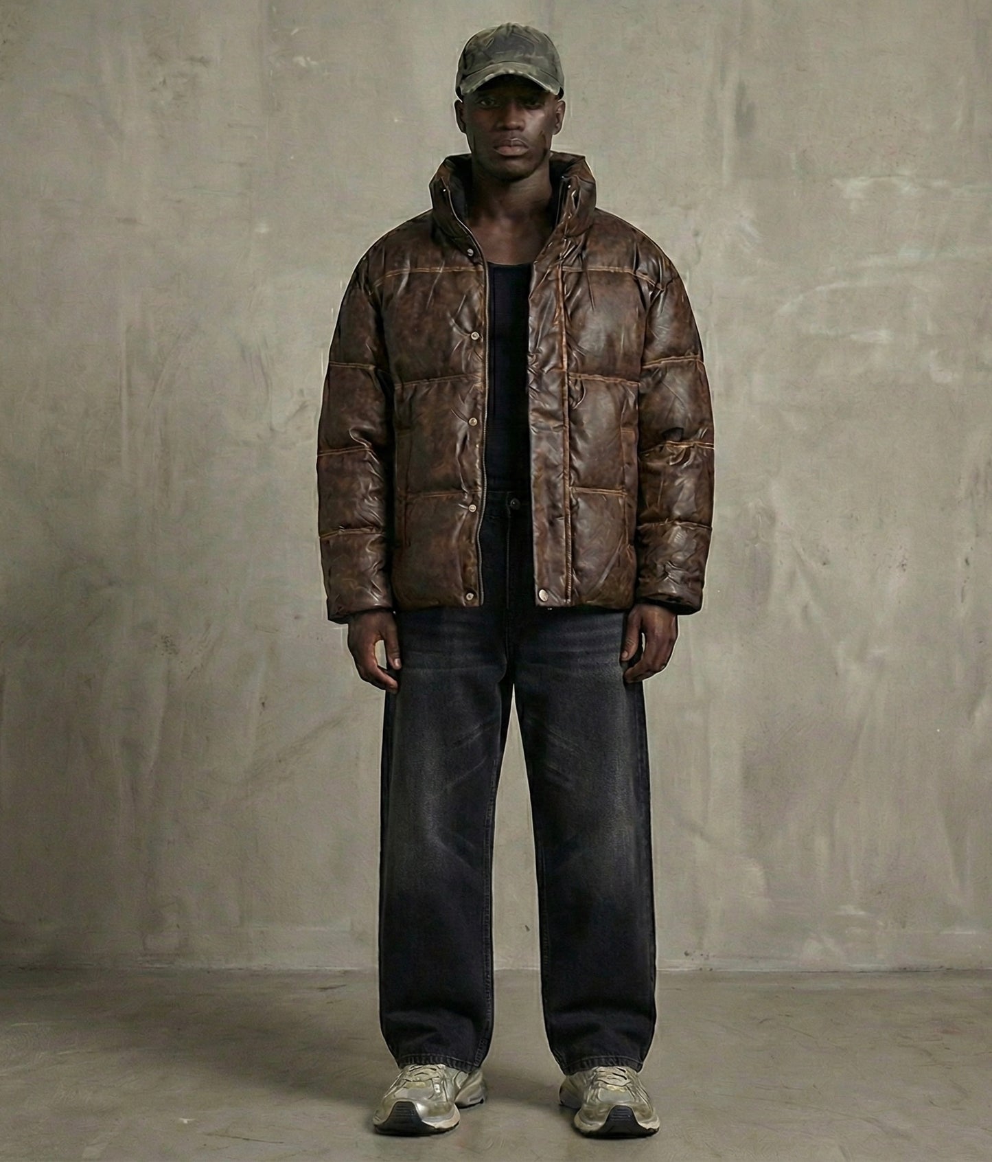 Leather puffer jacket
