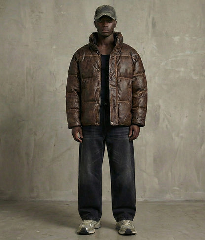 Leather puffer jacket