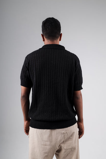 Knitted polo shirt with palm printed