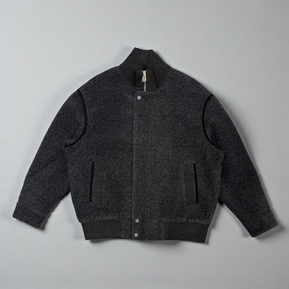 Turtle neck wool bomber jacket in gray