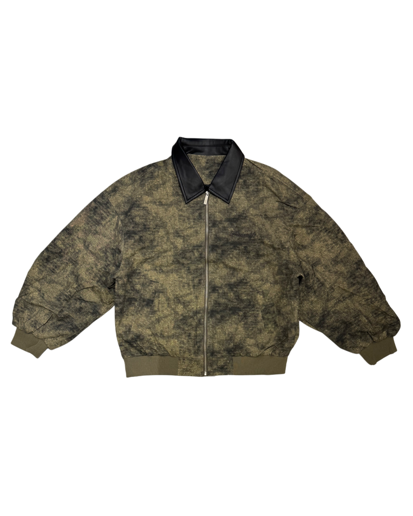 Washed Leather-Collar Bomber