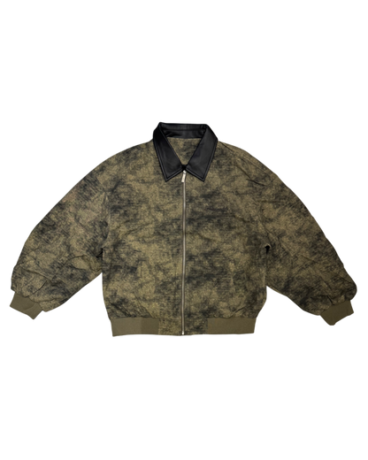 Washed Leather-Collar Bomber