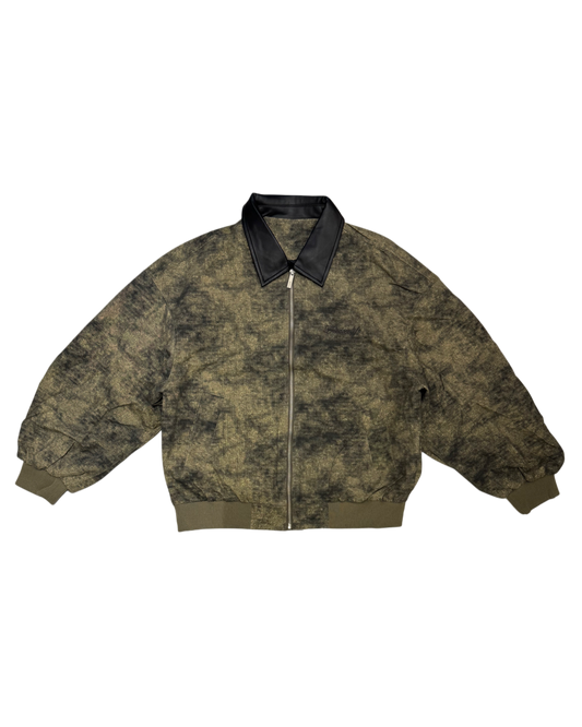 Washed Leather-Collar Bomber