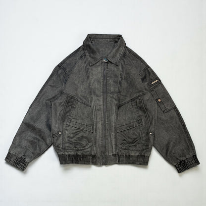 Faux suede Washed collar bomber jacket