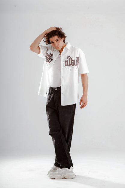 Oversized short sleeve shirt with front teddy stitching